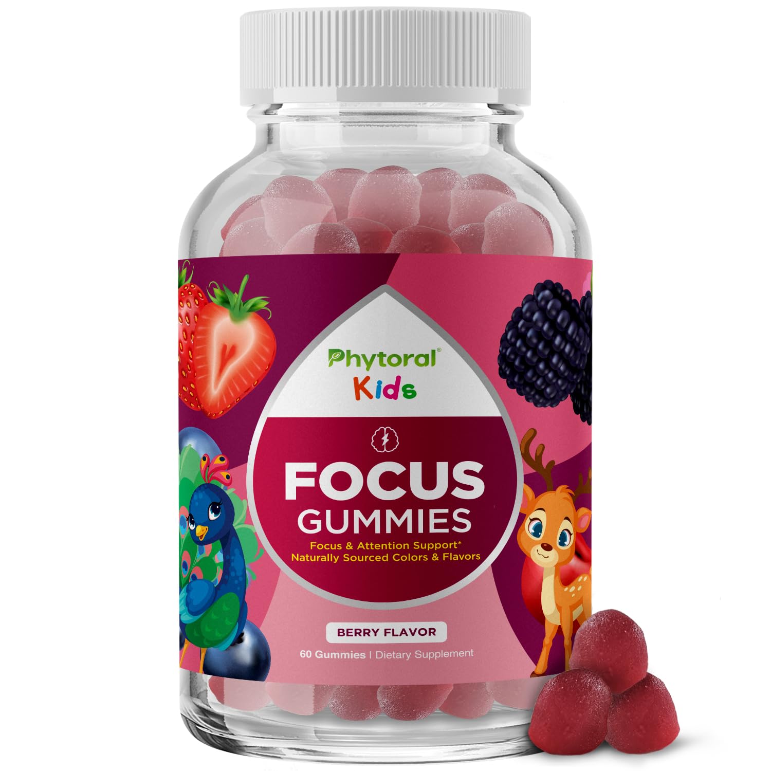 Phytoral Vegan Kids Focus Gummies - Potent Chewable Brain Support for Children - Enhances Concentration & Memory - Calming Supplements & Focus Gummies for Kids - Non-GMO & Gluten-Free - 60 Count PhytoralBuy Supplements Australia