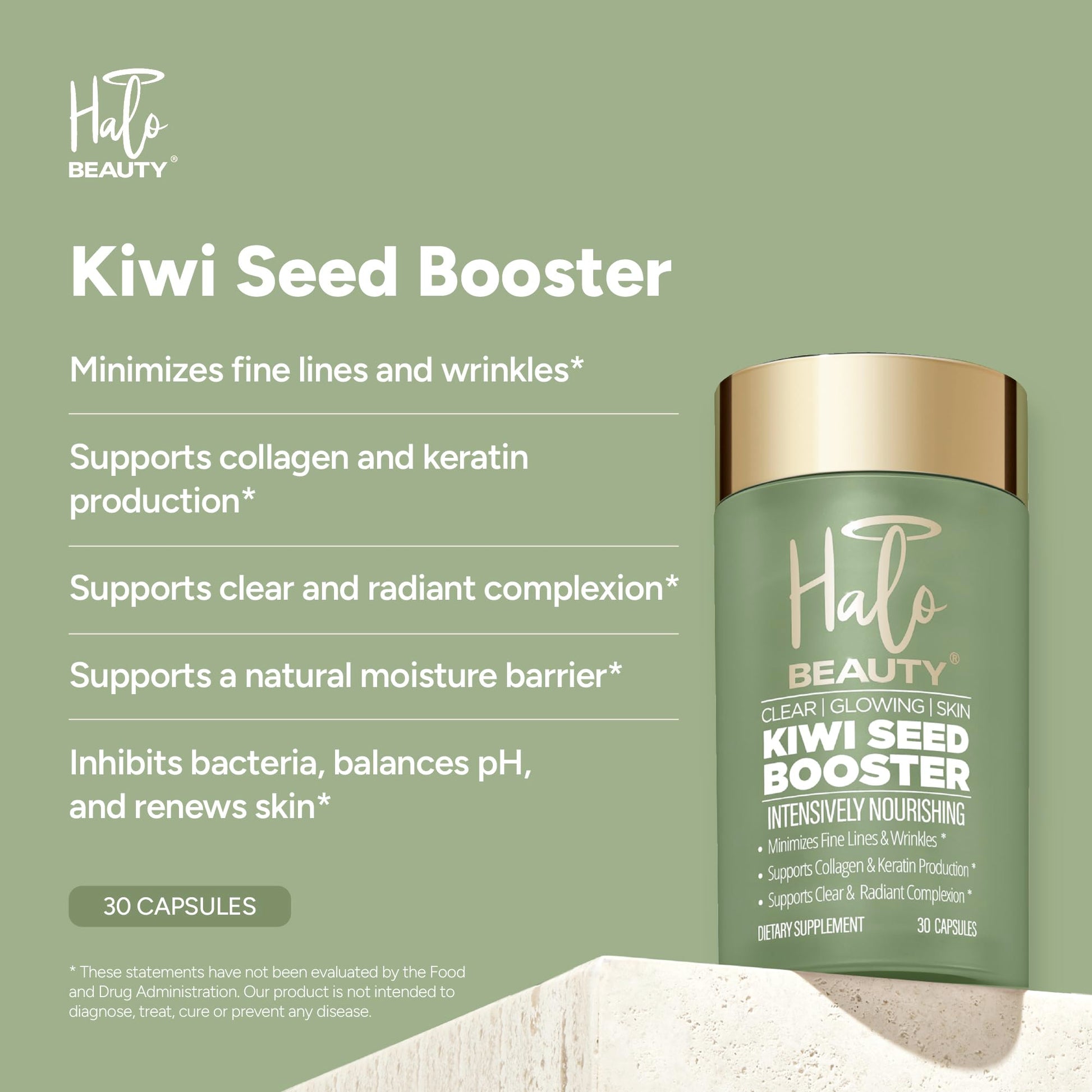 Halo Beauty Kiwi Seed Booster Skin Supplement Refill Pack | Anti-Aging Hydration & Glowing Skin Support with Kiwi Seed, Vitamin C, D3 & Zinc | Vegan Collagen Support Capsules | 1-Month Supply Halo BeautyBuy Supplements Australia