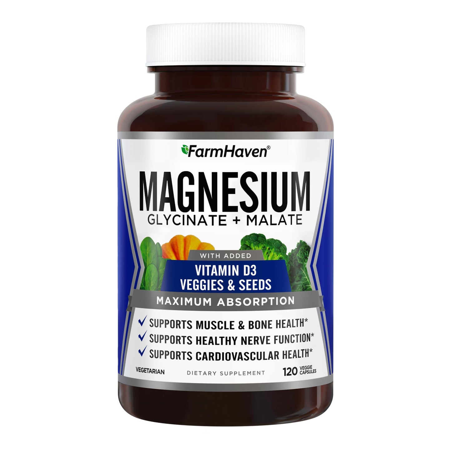 FarmHaven Magnesium Complex –Magnesium Glycinate & Malate w/Vitamin D3, 100% Chelated for Max Absorption, Vegetarian – Bone Health