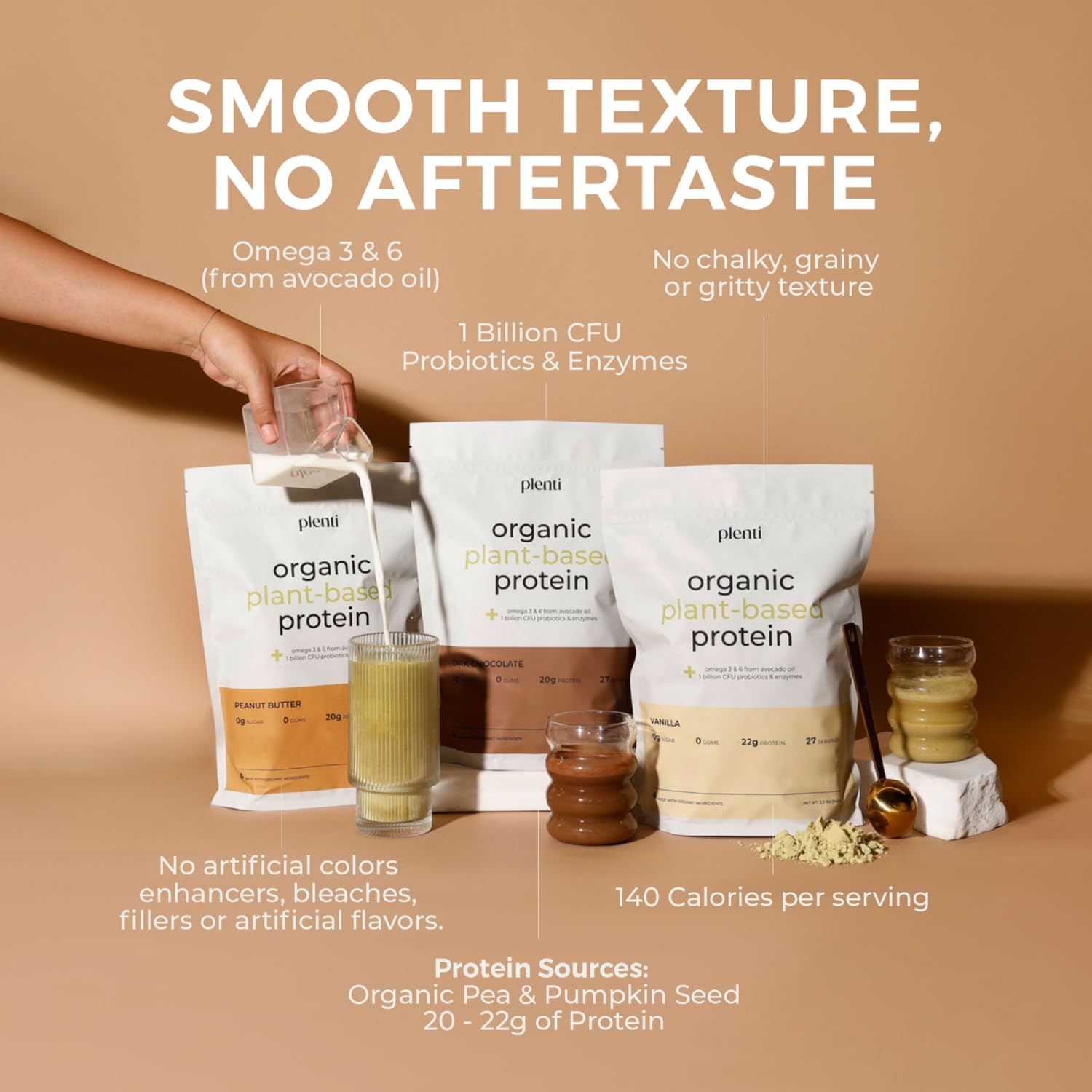 plenti Organic Plant-Based Protein Powder: Vanilla - 20g Pea Protein + Probiotics, Digestive Enzymes & Omega 3-6, Gut Friendly, Sugar Free, 27 Servings (2 lbs) plentiBuy Supplements Australia
