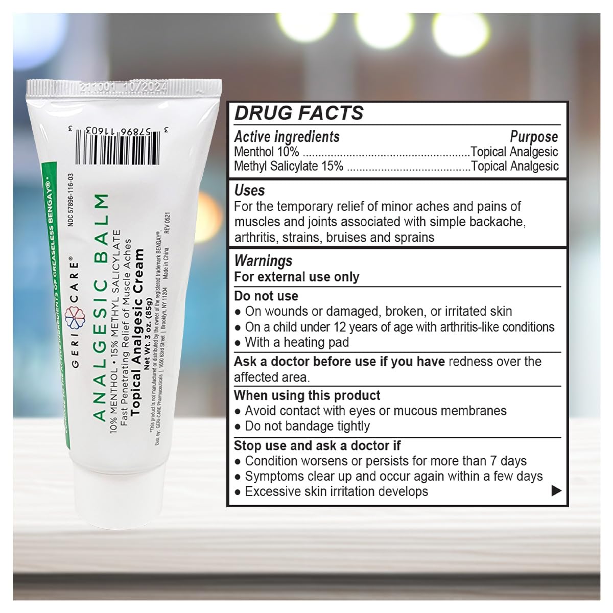 GeriCare Topical Analgesic Cream, Menthol 10%, Methyl Salicylate 15%, Fast Absorption, Pain Relief of Minor Muscle Aches, Body Stiffness, Joint Pain & Soreness, 3 Ounce (Pack of 1) GeriCareBuy Supplements Australia