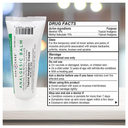 GeriCare Topical Analgesic Cream, Menthol 10%, Methyl Salicylate 15%, Fast Absorption, Pain Relief of Minor Muscle Aches, Body Stiffness, Joint Pain & Soreness, 3 Ounce (Pack of 1) GeriCareBuy Supplements Australia