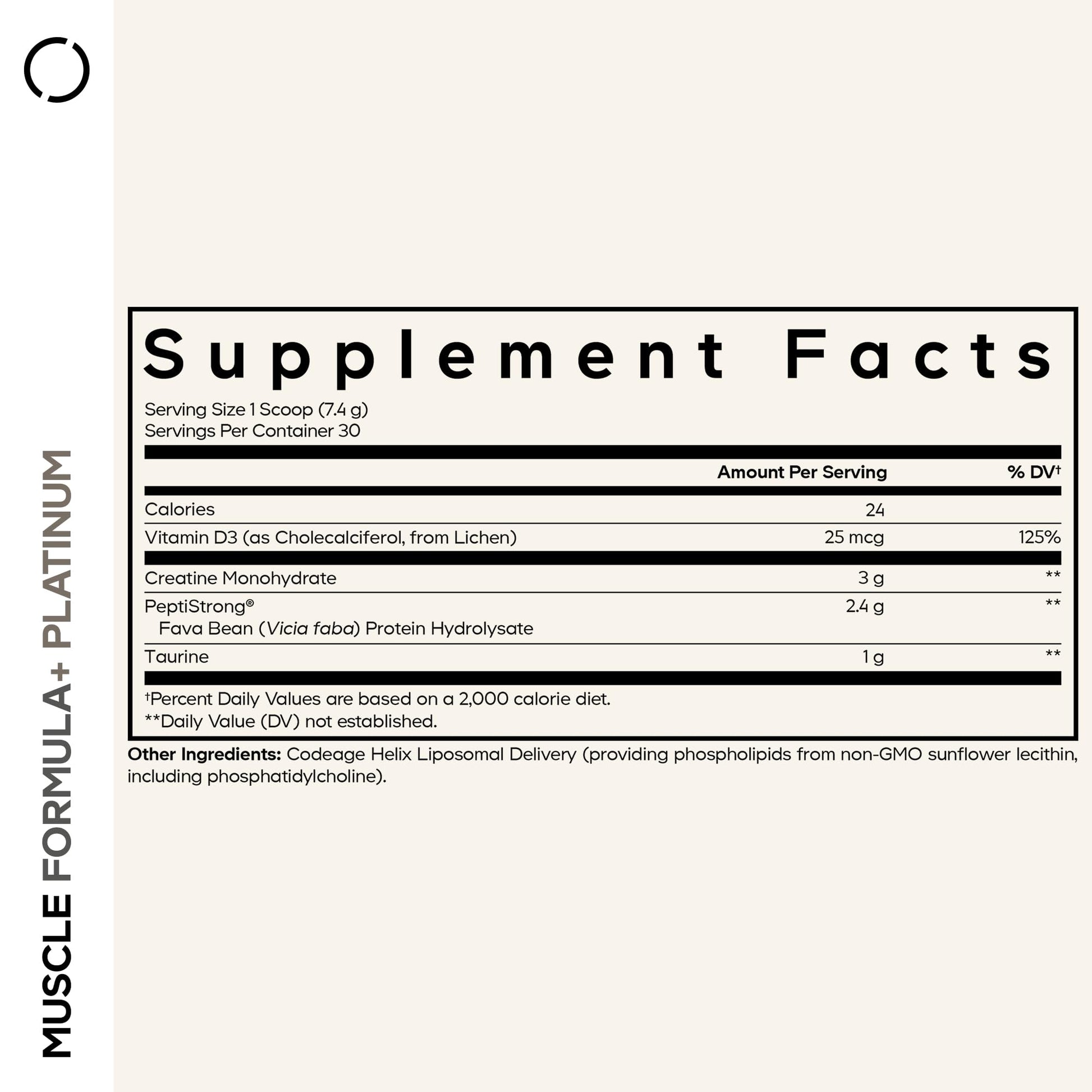 Codeage Muscle Formula+ Platinum Supplement - Creatine Monohydrate, PeptiStrong Fava Bean Protein Hydrolysate, Taurine, Vitamin D3, Liposomal Delivery - Non-GMO - Unflavored Protein Powder - 8.78 Oz CodeageBuy Supplements Australia
