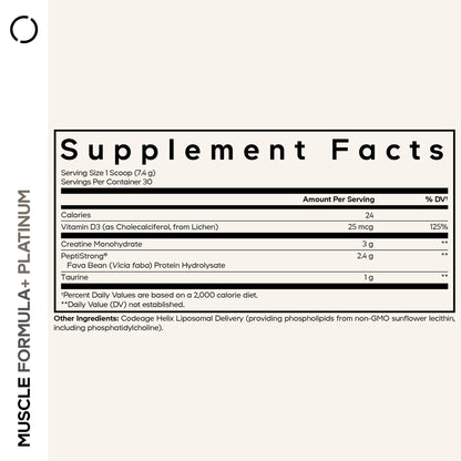 Codeage Muscle Formula+ Platinum Supplement - Creatine Monohydrate, PeptiStrong Fava Bean Protein Hydrolysate, Taurine, Vitamin D3, Liposomal Delivery - Non-GMO - Unflavored Protein Powder - 8.78 Oz CodeageBuy Supplements Australia