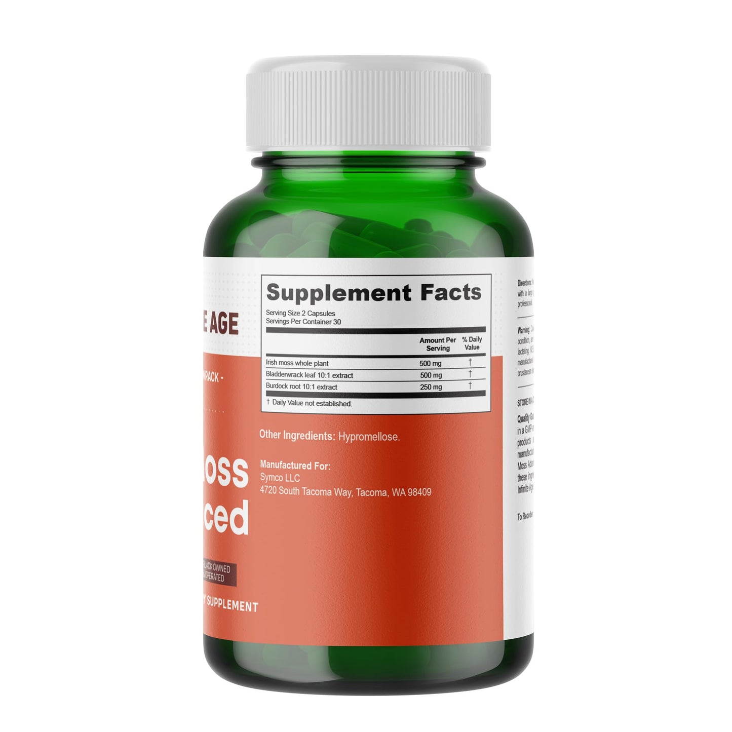 INFINITE AGE 1250mg Sea Moss Advanced Superfood Capsules, 60 Count - High-Potency, Vegan, Made in The USA - Irish Seamoss, Bladderwrack,