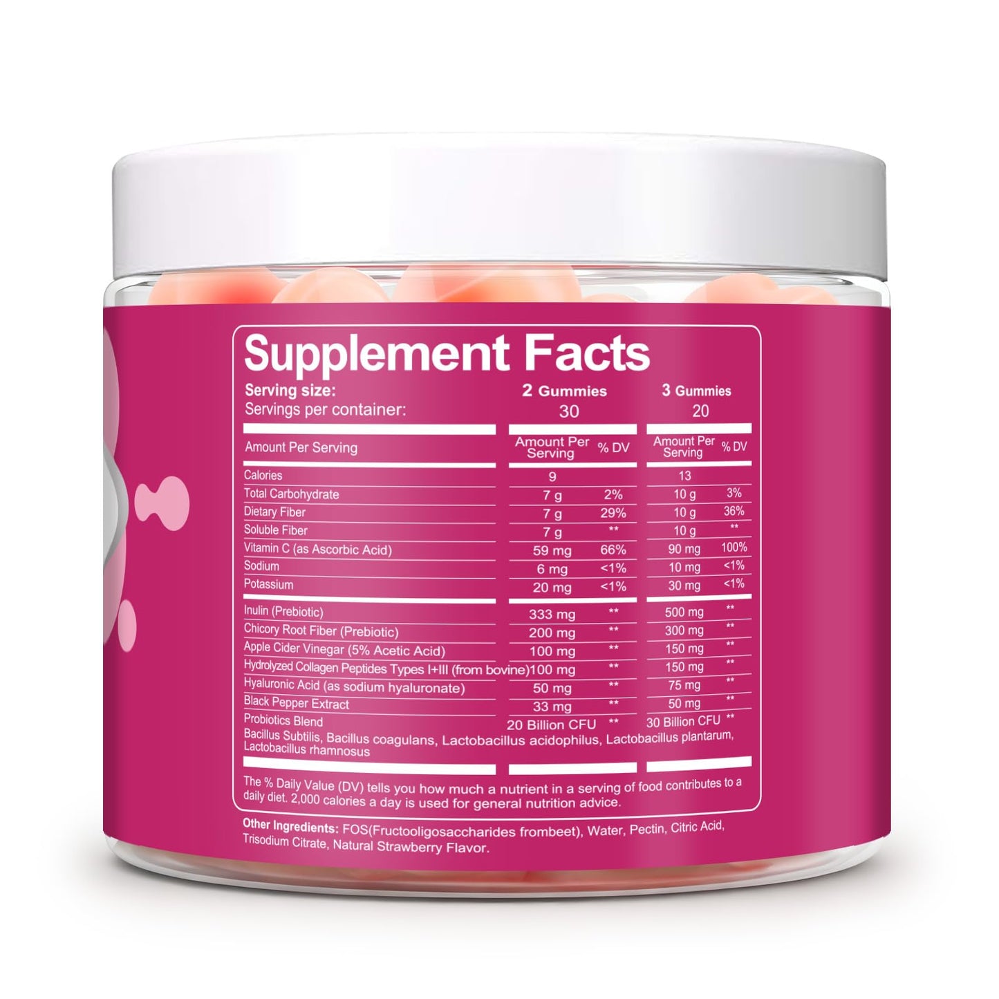 Migcopat 10G Fiber Gummies with Collagen Peptides, Hyaluronic Acid, Vitamin C, ACV, 30 Billion CFU Probiotics – Sugar Free Collagen Gummy for Skin, Hair & Nails