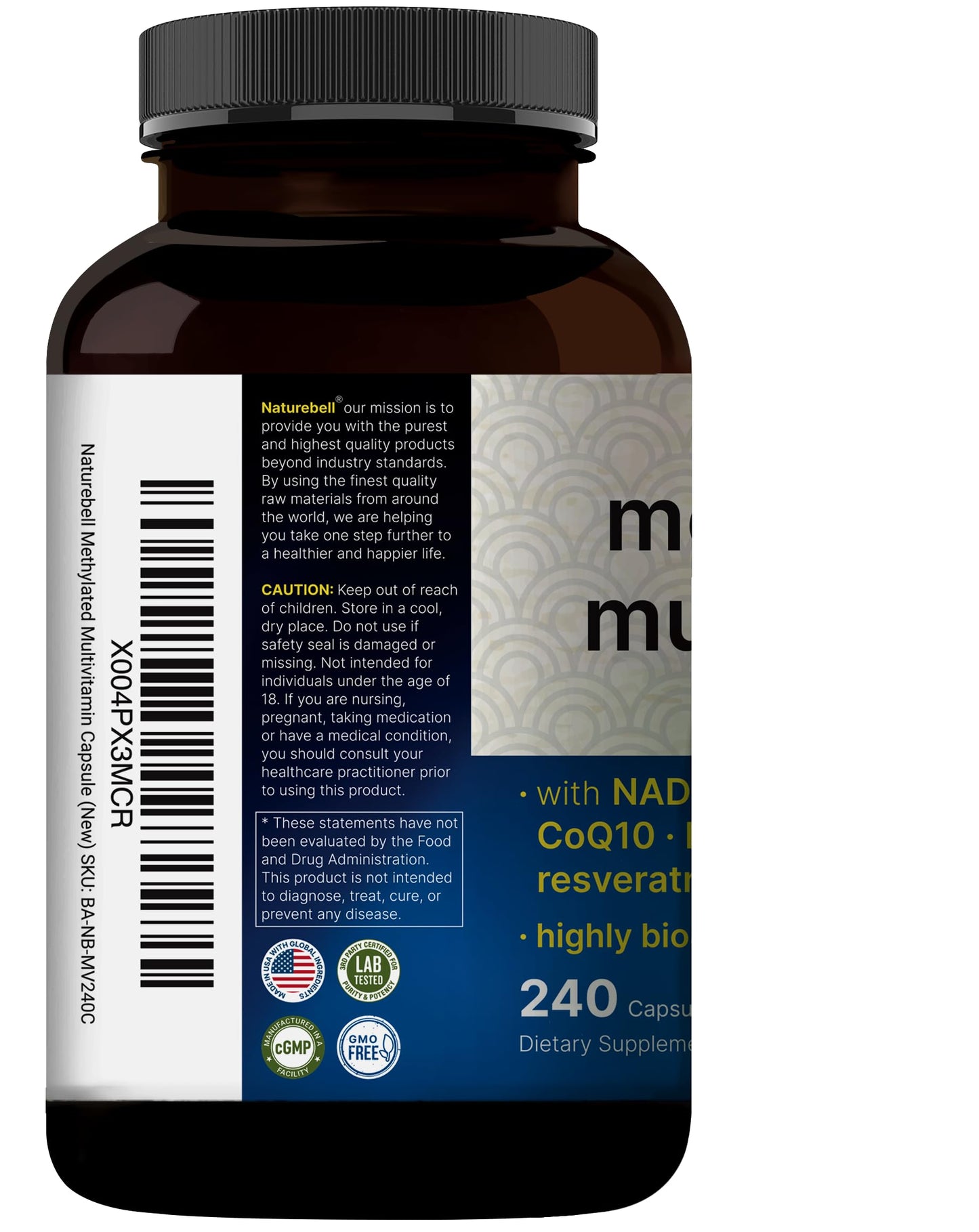 Methylated Multivitamin, 240 Capsules | Highly Bioavailable – 27 Advanced Nutrients – Vitamins A, C, D3, K2 + B Complex with Methylfolate, Methylcobalamin NatureBellBuy Supplements Australia