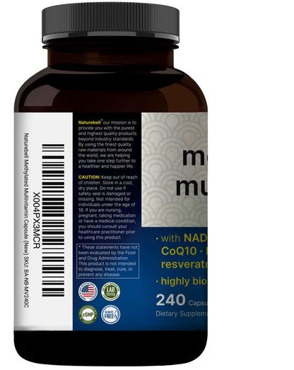 Methylated Multivitamin, 240 Capsules | Highly Bioavailable – 27 Advanced Nutrients – Vitamins A, C, D3, K2 + B Complex with Methylfolate, Methylcobalamin NatureBellBuy Supplements Australia