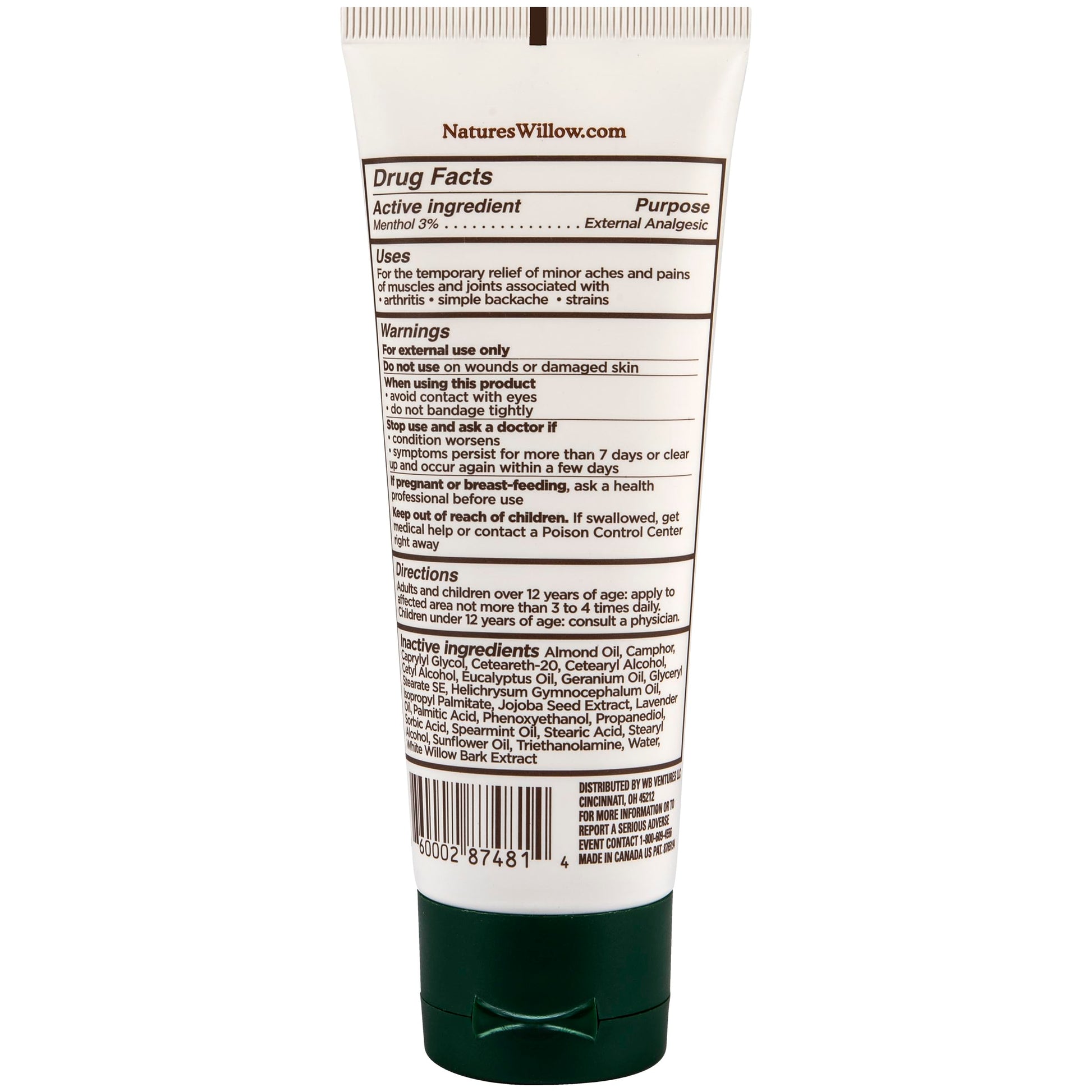 Nature's Willow Willow Balm Natural Pain Relief Cream for Muscles & Joints | Fast-Acting with Willow Bark & Menthol | Free from Artificial Fragrances & Dyes | 1-Pack | 3.5 fl oz Nature's WillowBuy Supplements Australia