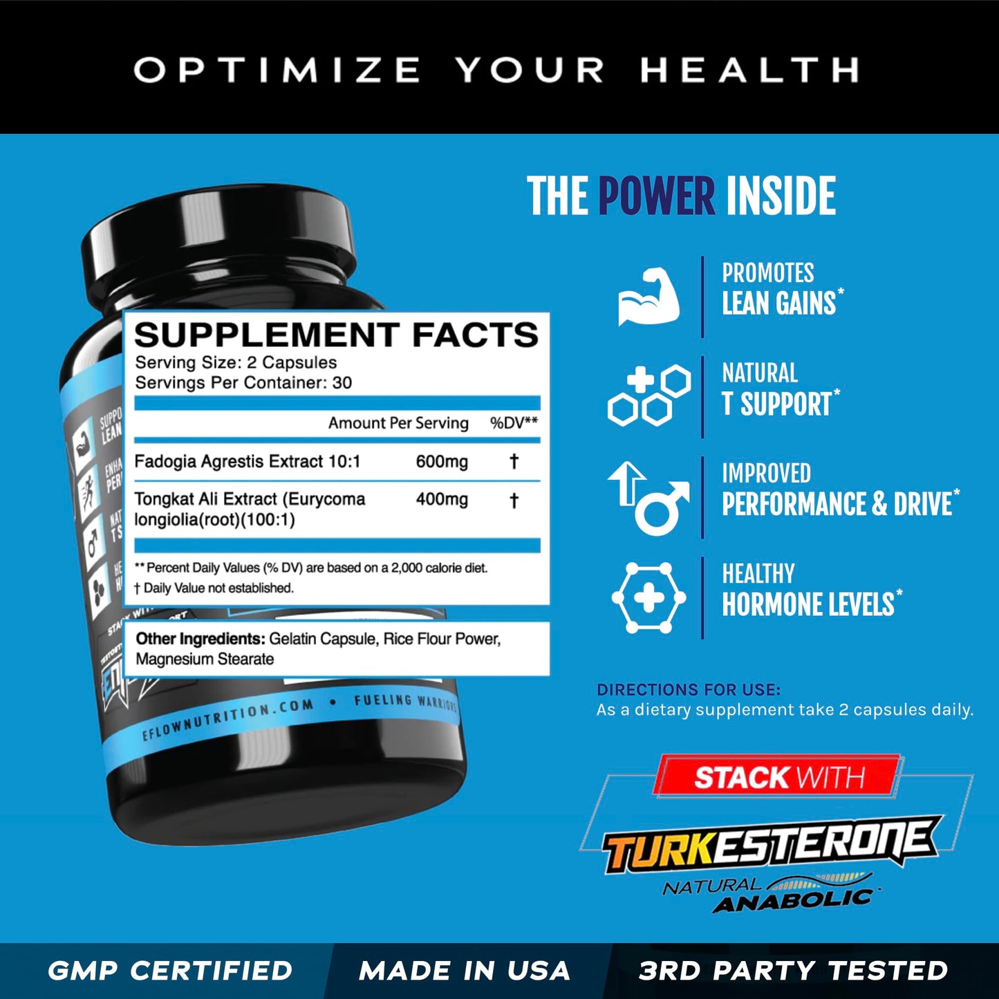 eFlow Nutrition Fadogia Agrestis + Tongkat Ali - [2-in-1] Natural Performance Supplement for Health and Wellness - Hormone, Energy, & Mood Support - Extract Powder (60 Capsules) eFlow NutritionBuy Supplements Australia