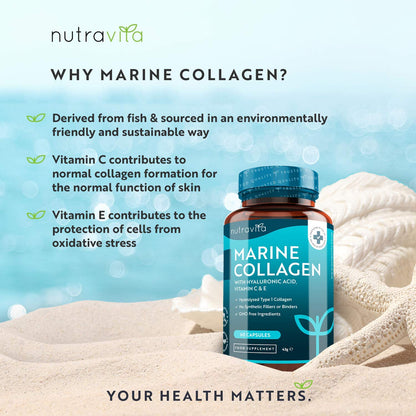 Marine Collagen 1000mg - 60 Capsules of Superior Type 1 Hydrolysed Collagen NutravitaBuy Supplements Australia