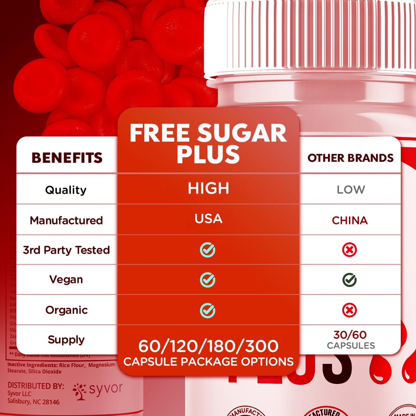 Free Sugar Plus Capsules, Official FreeSugar Plus Blood Health Support Pills With All Natural Ingredients, Free Sugar Plus Advanced Wellness Support with Premium Vitamins for Women & Men (60 Capsules) SyvorBuy Supplements Australia