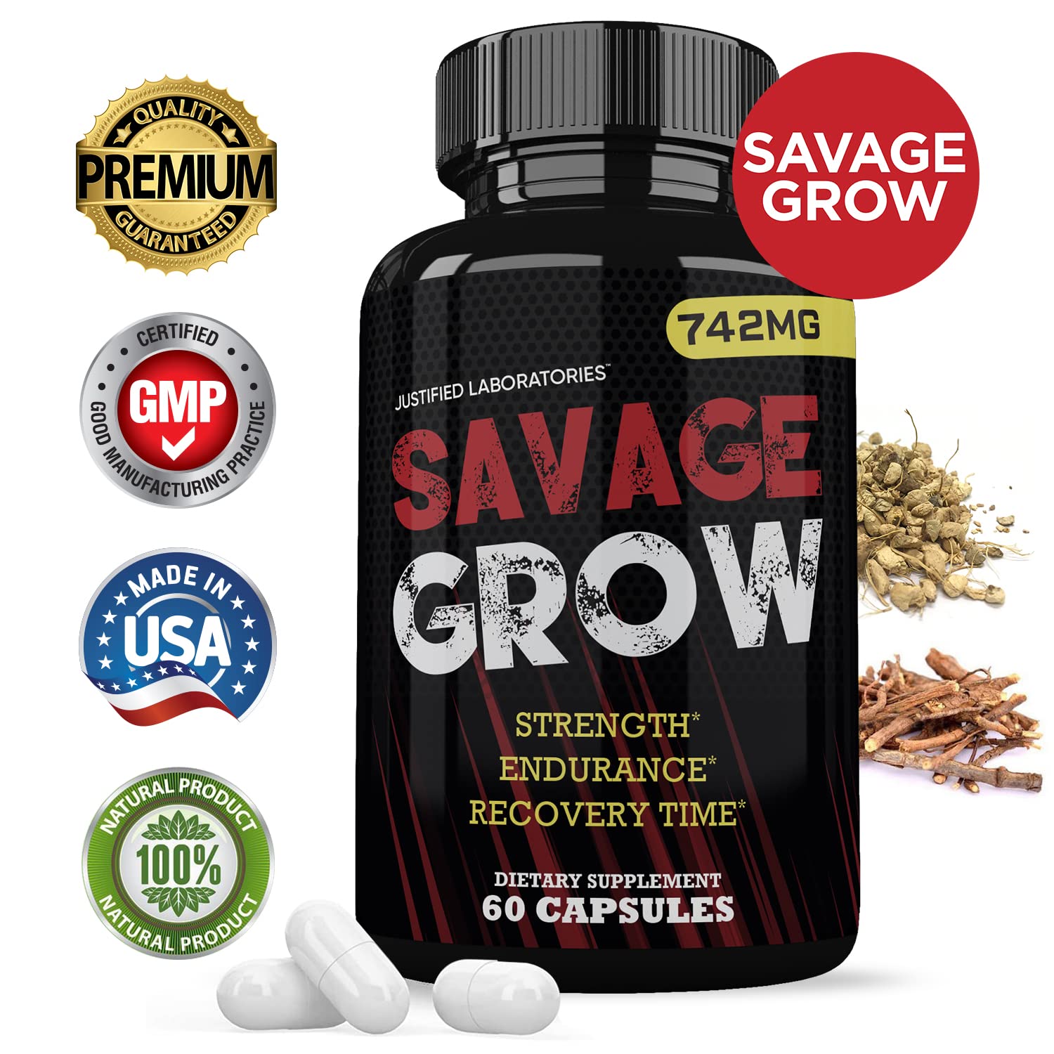 Savage Grow 742MG All Natural Advanced Men's Health Formula 60 Capsules Justified LaboratoriesBuy Supplements Australia