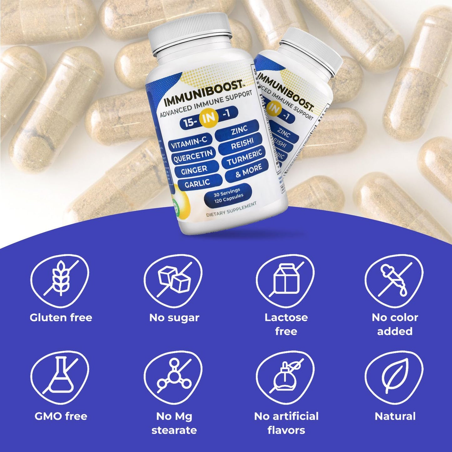 15 in 1 Immune Support Supplement 120 Capsules with Powerful Blend of Turmeric, Ginger, Vitamin C and Zinc Immune Booster for Adults ImmuniBoostBuy Supplements Australia
