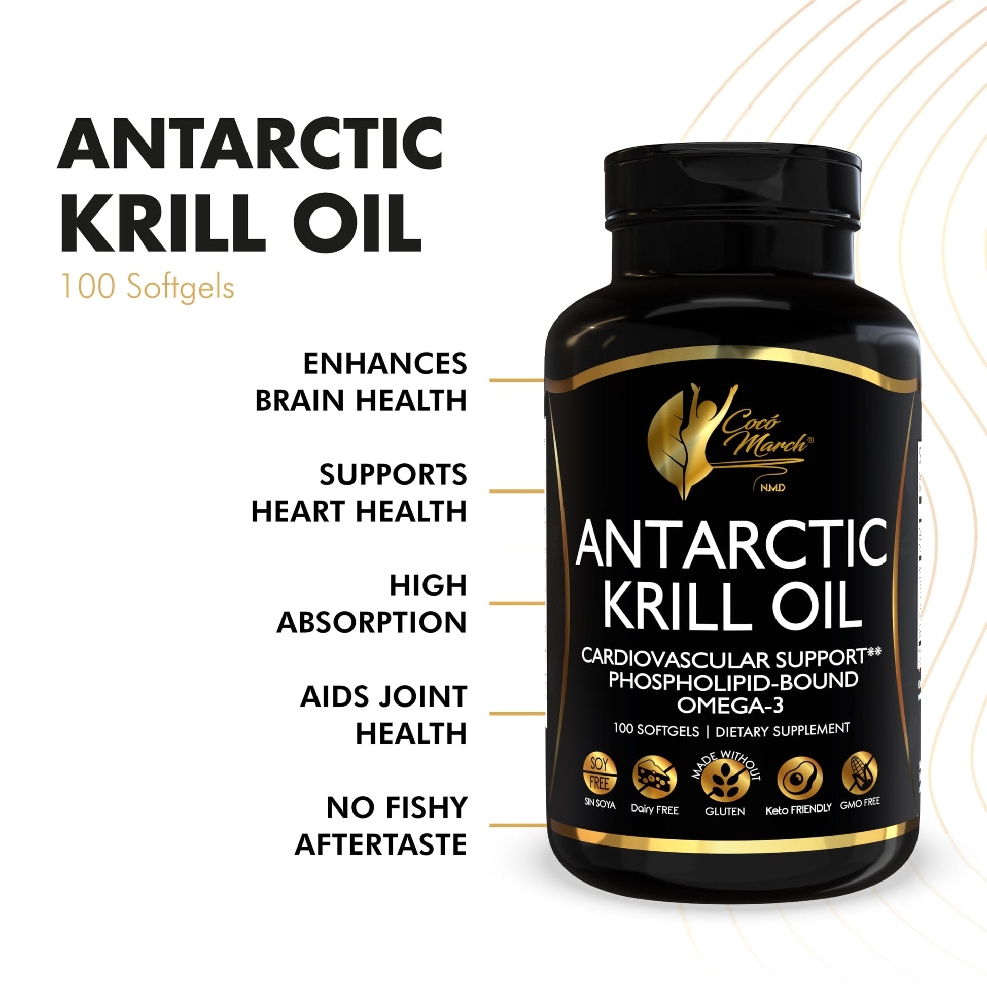 Cocó March N.M.D Pure Antarctic Krill Oil 1000mg – Omega 3 Fish Oil Supplement with EPA, DHA, Choline & Astaxanthin – Fast Absorption, Immune, Heart & Joint Support for Men & Women – 100 Softgels Cocó March N.M.DBuy Supplements Australia