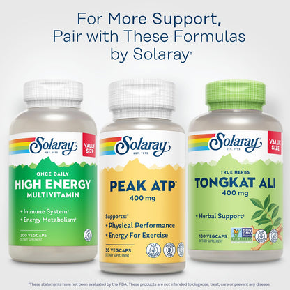 SOLARAY Peak ATP 400 mg - Physical Performance and Exercise Energy Supplements - Stim Free Pre Workout Pills - No Caffeine or Gluten - Lab Verified - 60-Day Guarantee - 30 Servings, 30 VegCaps SOLARAYBuy Supplements Australia
