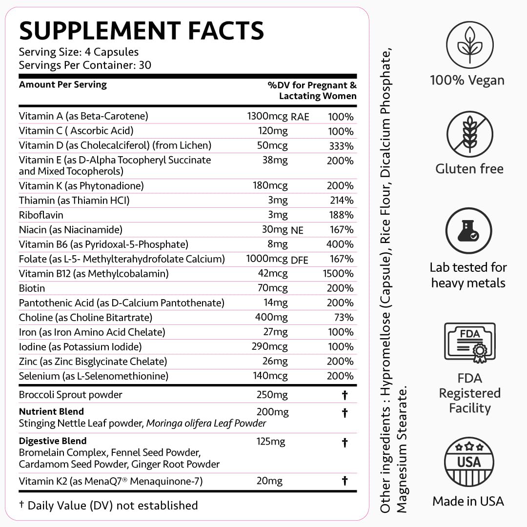 Ayurvedic Elite Prenatal Vitamins with Folate, Choline, Iron, Iodine & more | Made in USA | Optimal Bioavailability | Supports Baby's Growth and Brain Development | 30 Day Supply - OSH Wellness Freshly MomsBuy Supplements Australia