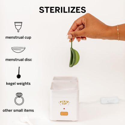 Pixie Menstrual Cup Sterilizer Cleaner Machine - The Only Hinged Lid Steamer & Drying Stand Pixie CupBuy Supplements Australia