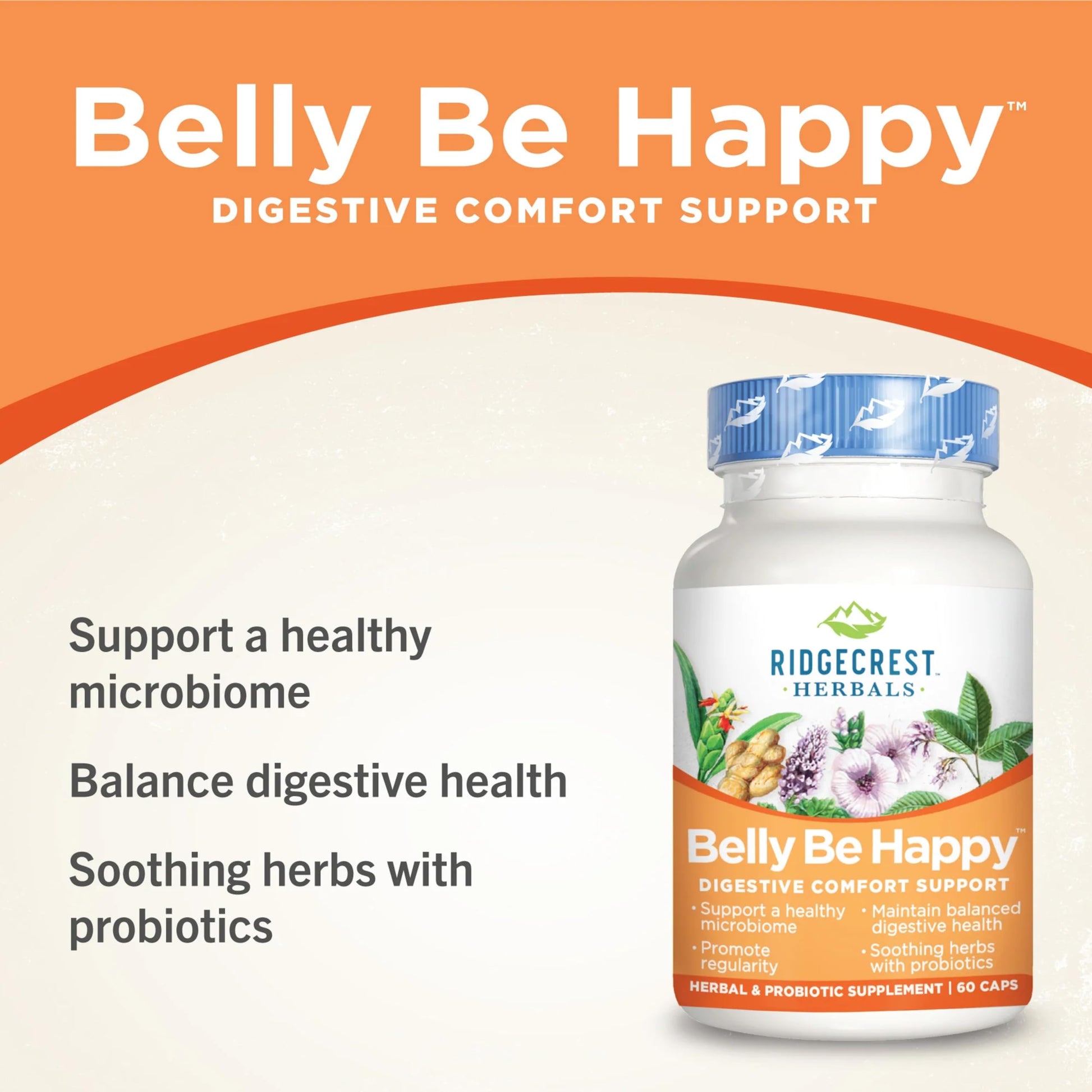 RidgeCrest Herbals Belly Be Happy - 60 Capsules - Digestive Comfort Support - Non-GMO RidgeCrest HerbalsBuy Supplements Australia