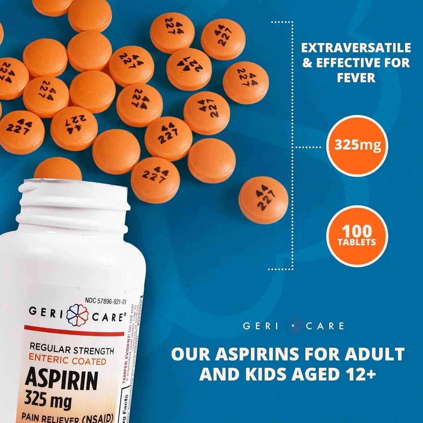 Enteric Coated Aspirin Tablets 325mg (100 Count) by GeriCare- NSAID Pain Reliever & Fever Reducer Coated Aspirin for Adults- Regular Strength Aspirin for Headache Arthritis Menstrual & Muscle Pain GeriCareBuy Supplements Australia