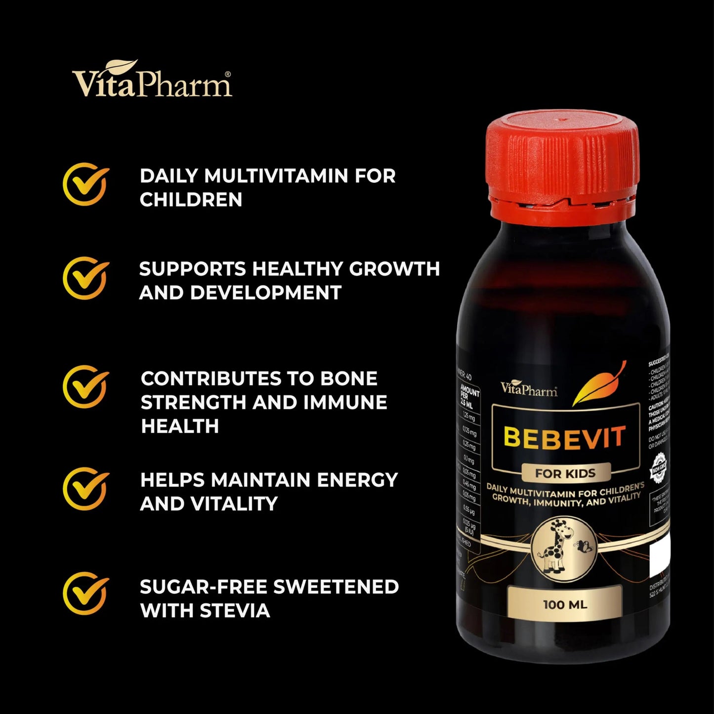 BEBEVIT Liquid Multivitamin for Kids – Sugar-Free & Non-GMO Formula with Vitamins A, C, D3, E, K2 & B-Complex – Daily Support for Growth, Immunity VitaPharmBuy Supplements Australia
