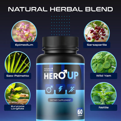 HeroUP - Natural Wellness Supplement with Plant-Based Ingredients – Non-GMO, Stimulant-Free | Made in the USA, GMP-Certified | 60 Capsules, 6 Month Suppy Nature’s NutriWaveBuy Supplements Australia