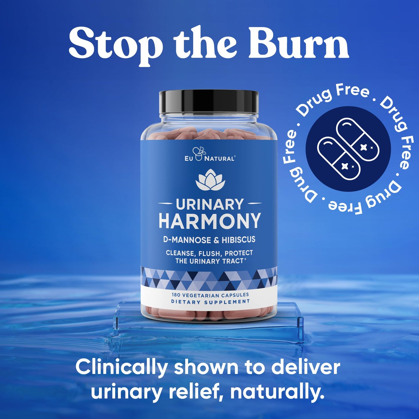 Eu Natural Urinary Harmony D-Mannose Supplement - Urinary Tract Health for Women - Fast-Acting Urinary Cleanse & Flush with Clinical-Strength D-Mannose & Hibiscus - 180 Capsules Eu NaturalBuy Supplements Australia