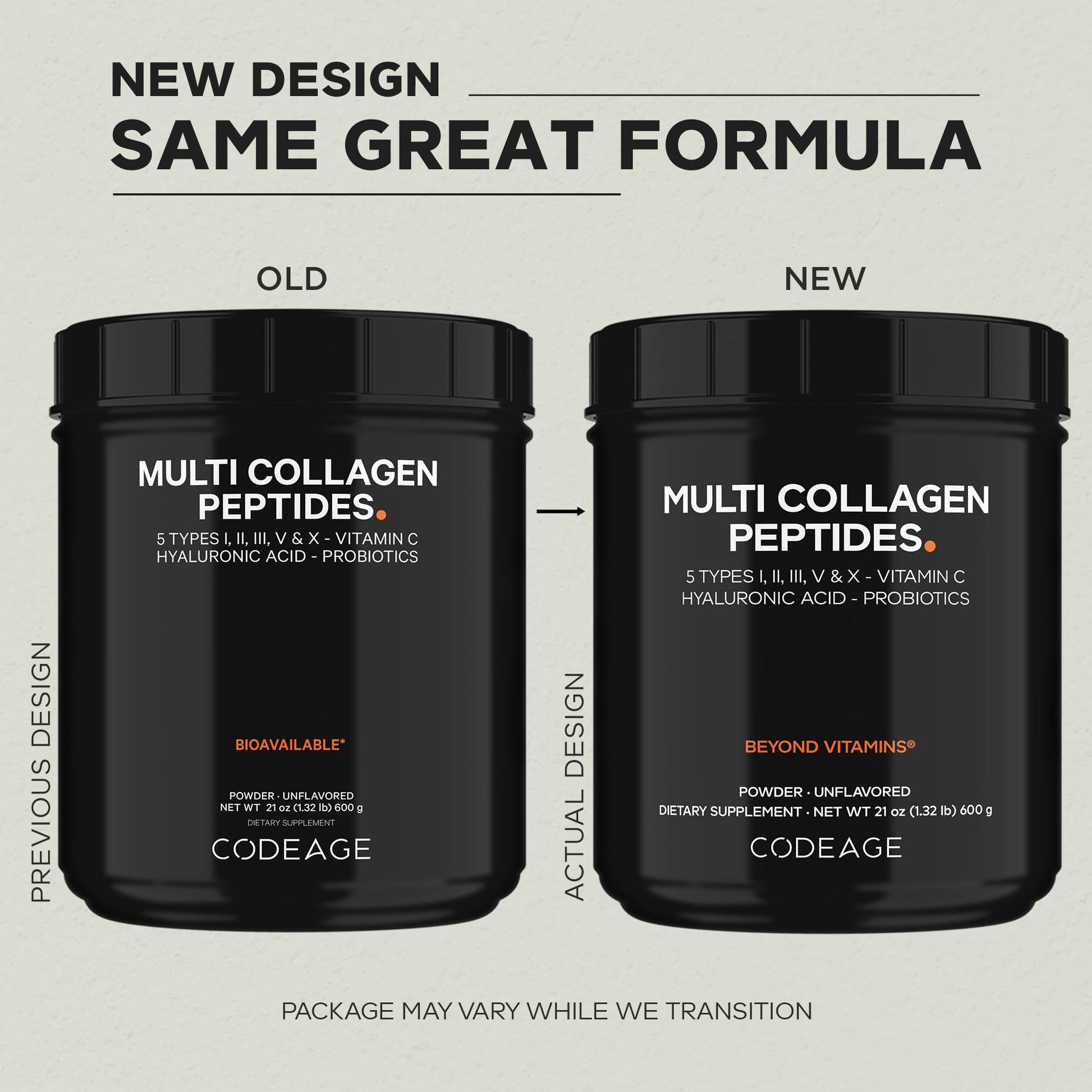 Codeage Multi Collagen Peptides + Probiotics Black Edition, Vitamin C, Hyaluronic Acid Powder Supplement, Grass-Fed, Pasture-Raised, Hydrolyzed, Zero Carbs, Type I, II, III, V & X, Unflavored, 21oz CodeageBuy Supplements Australia