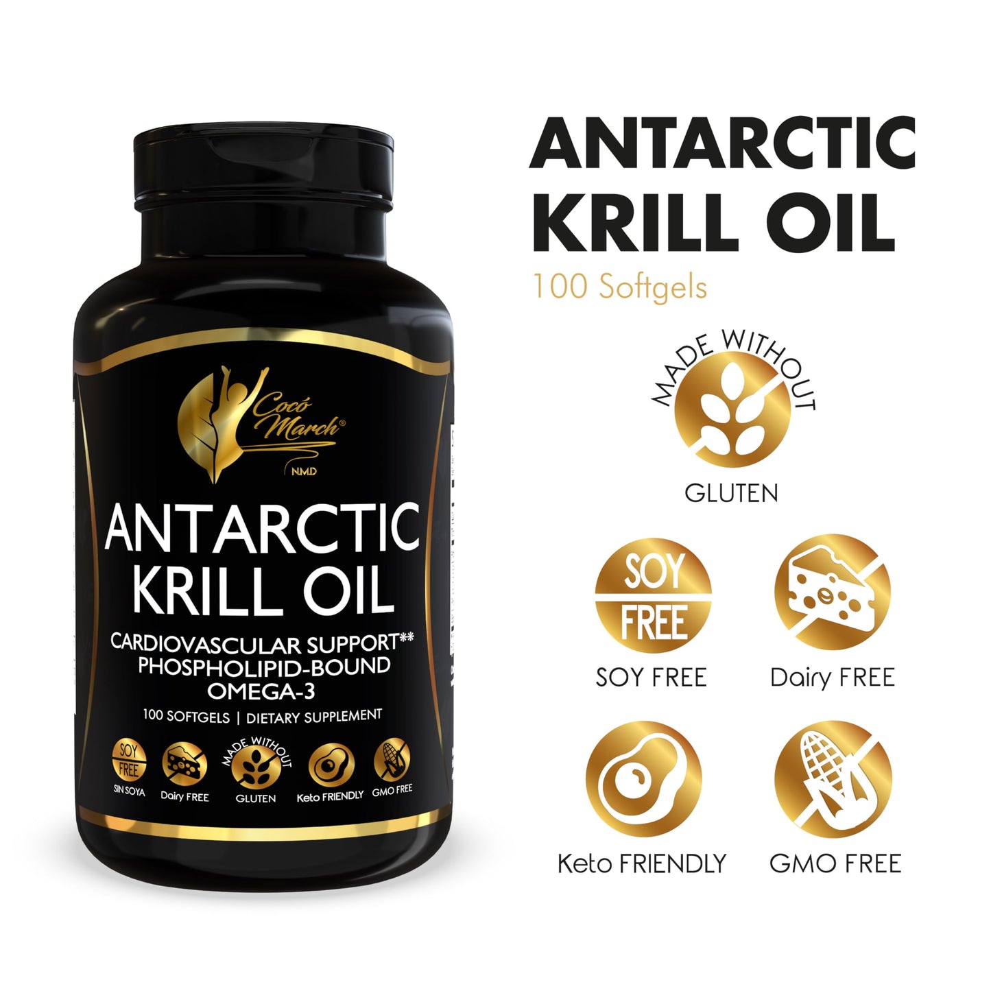 Cocó March N.M.D Pure Antarctic Krill Oil 1000mg – Omega 3 Fish Oil Supplement with EPA, DHA, Choline & Astaxanthin – Fast Absorption, Immune, Heart & Joint Support for Men & Women – 100 Softgels Cocó March N.M.DBuy Supplements Australia