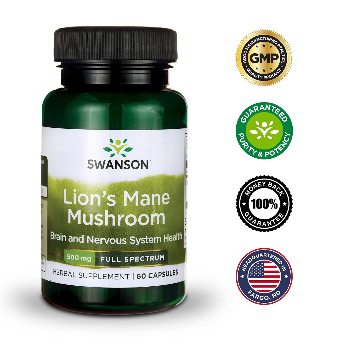 Swanson Lion's Mane Mushroom Capsules - 500 mg Each, 60 Capsules -