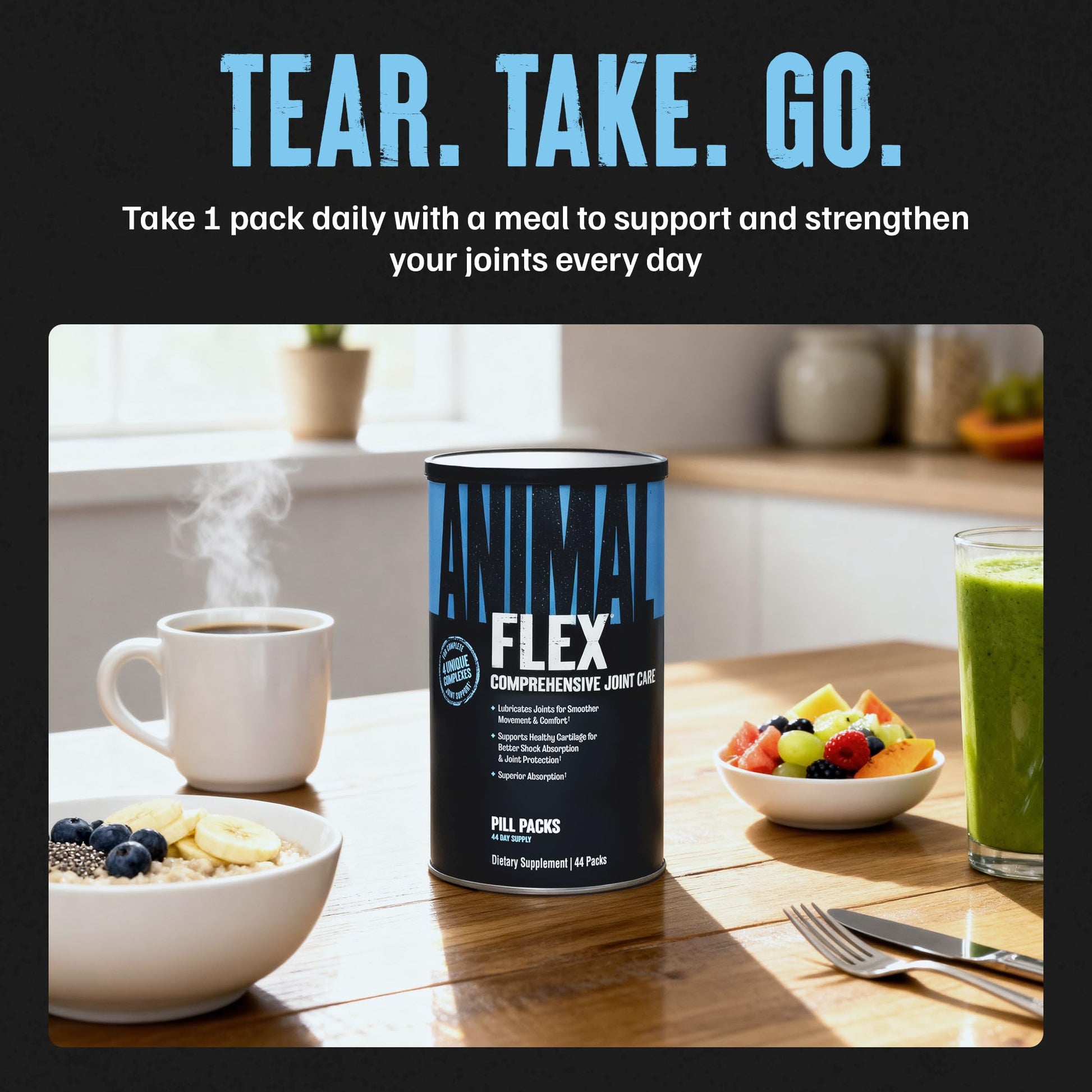 Animal Flex - Glucosamine Chondroitin Joint Supplement for Women and Men Discomfort with Turmeric, MSM, Boswellia for Cartilage, Joint Health, Muscles, Back, Knees, Shoulder, and Hip, 44 Packs AnimalBuy Supplements Australia