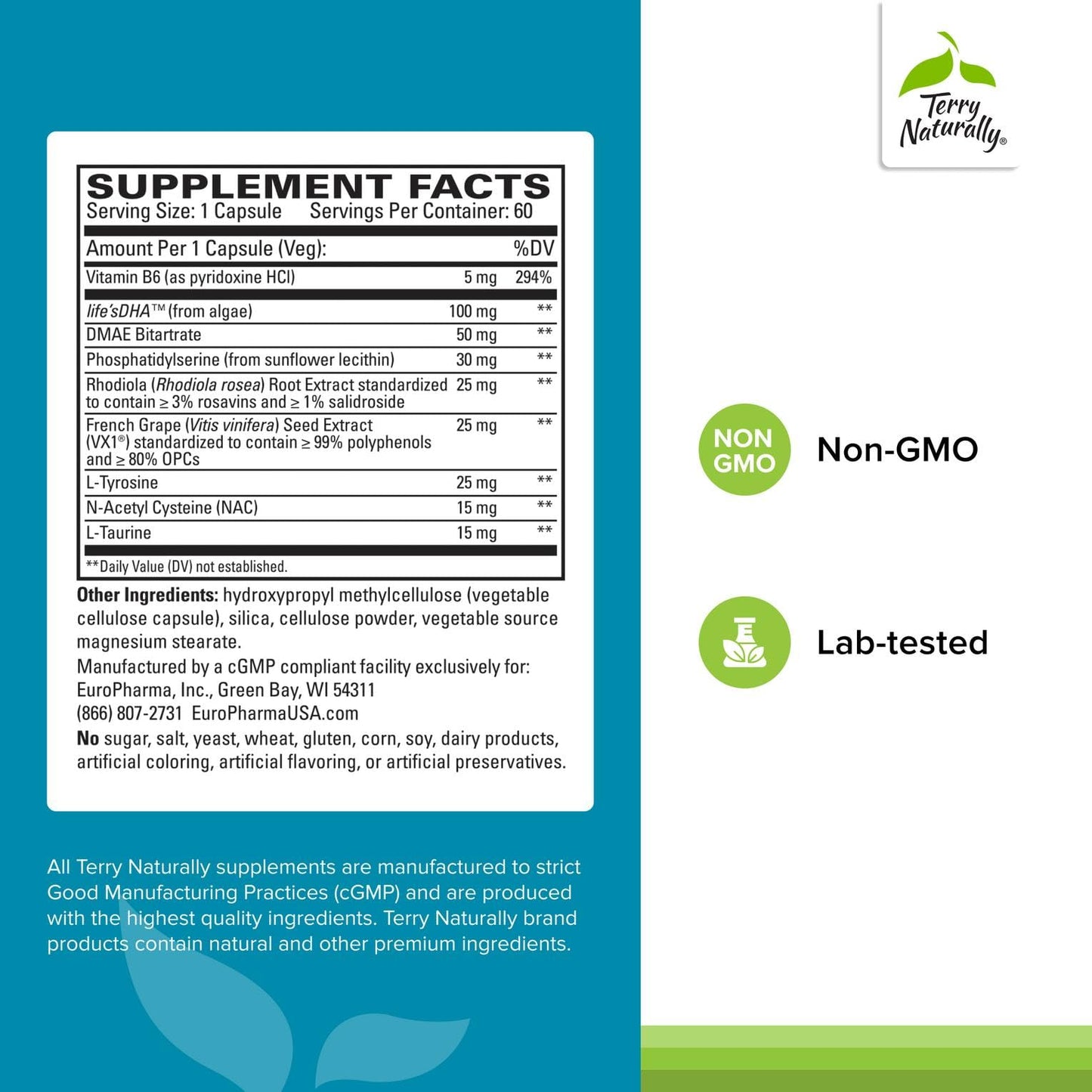 Terry Naturally Calm Kids - Calm Child Supplement - Brain Health for Focus, Memory & Concentration - Attention Supplement for Kids - Support Learning & Concentration - 60 Capsules Terry NaturallyBuy Supplements Australia