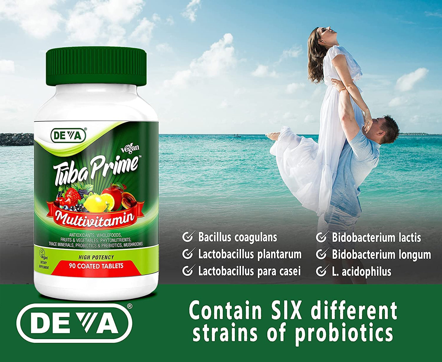 DEVA Tuba Prime Vegan Multivitamin Iron-Free High-Potency Vitamin & Mineral Dietary Supplement Antioxidants, Fruit & Veg Blend, Super Mushrooms, Probiotics, Prebiotics, Seeds, Herbs 90 Tabs 2-Pack DEVABuy Supplements Australia
