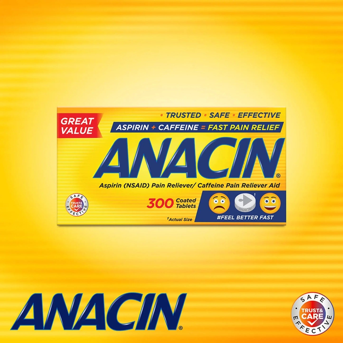 Anacin Aspirin & Caffeine Fast Pain Relief, Eases Minor Aches and Pains Due to Headache, Muscle Aches & Arthritis, 300 Count ANACINBuy Supplements Australia