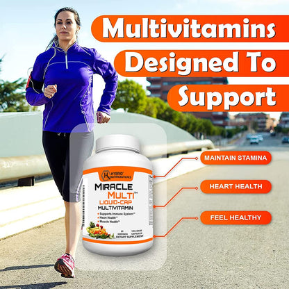 MiracleMulti Liquid Multivitamin Capsules for Men & Women - Complete Whole Food Blend Daily Vitamin & Mineral Supplement with CoQ10, B12, 42 Superfood Enzyme - 120 Softgels Hybrid NutraceuticalsBuy Supplements Australia