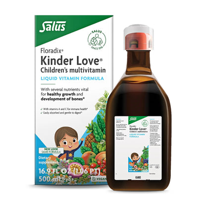 Floradix Kinder Love Children's Multivitamin - Herbal Supplement - Liquid Multivitamin for Kids - Vitamins A, C, D & E, Calcium & More Floradix