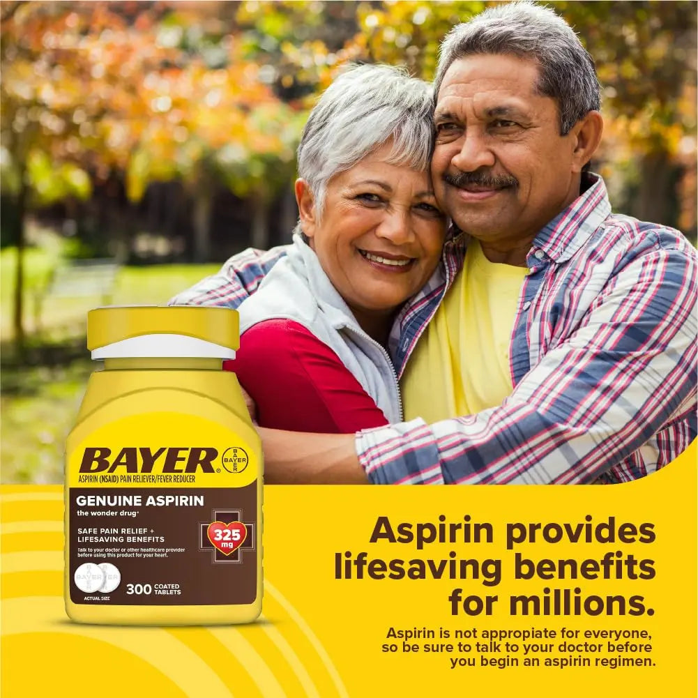 Bayer Genuine Aspirin 325 mg, Coated Tablets for Headache Relief, Multi-Symptom Pain Reliever and Fever Reducer, Pain Relief Tablets for Tooth and Muscle Pain, Backache, 300 Ct BayerBuy Supplements Australia