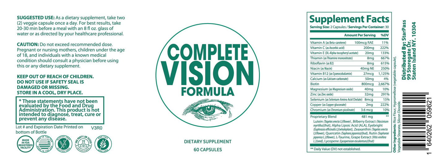 Pure Eye Health Vitamin & Mineral Supplements for Adults | #1 Complete Research Vision Formula w/Bilberry, Lutein, Zeaxanthin, Lycopene, Resveratrol | Supports Eye Strain, Dry Eyes 60 Capsules StarPass LabsBuy Supplements Australia