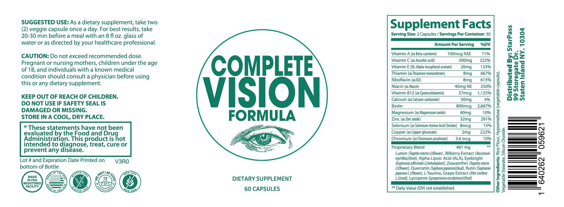 Pure Eye Health Vitamin & Mineral Supplements for Adults | #1 Complete Research Vision Formula w/Bilberry, Lutein, Zeaxanthin, Lycopene, Resveratrol | Supports Eye Strain, Dry Eyes 60 Capsules StarPass LabsBuy Supplements Australia