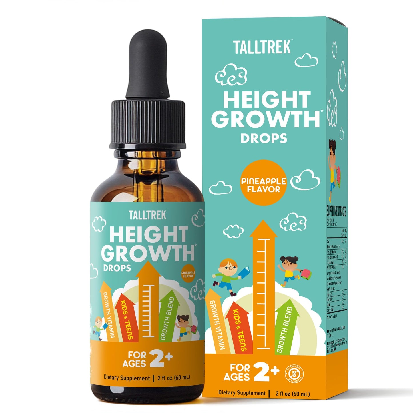 TallTrek Height Growth Supplement Drops for Kids - Teens Bone Growth Height Increase and Maximizer Immune Health Drops with Vitamins D3 K2 Zinc & Calcium - Gluten Free Vegan Pineapple Flavor TallTrekBuy Supplements Australia