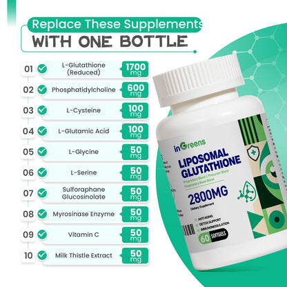 inGreens 2800 MG Liposomal Glutathione Supplement, Detoxifying & Immune, Aging Defense, Energy, Glutathione Unique Formulation Reduced inGreensBuy Supplements Australia