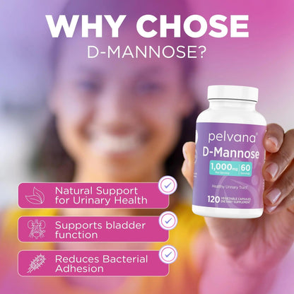 Pelvana D-Mannose 120 Capsules (500mg Each) – 1000mg per Serving – Assists & Maintains Healthy Urinary Tract, Flushes Impurities, Pure Ingredients, Gluten-Free – Third-Party Lab Tested, Made in USA PelvanaBuy Supplements Australia