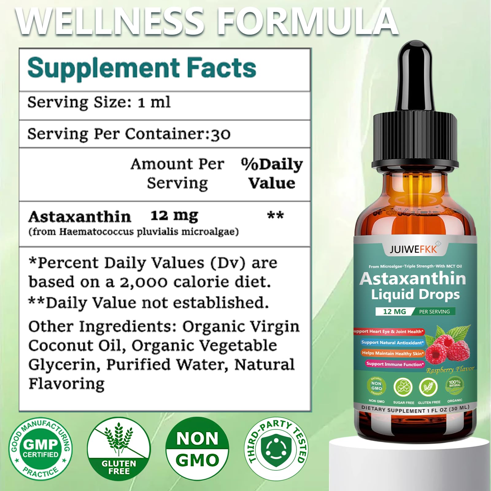 JUIWEFKK Astaxanthin Supplement 12mg Liquid Drops, Premium Natural Astaxanthin Antioxidant from Fresh Microalgae Source w. Mct Oi for Eye Immune Joint Skin Health, Liquid Formula for Max Absorption JUIWEFKKBuy Supplements Australia