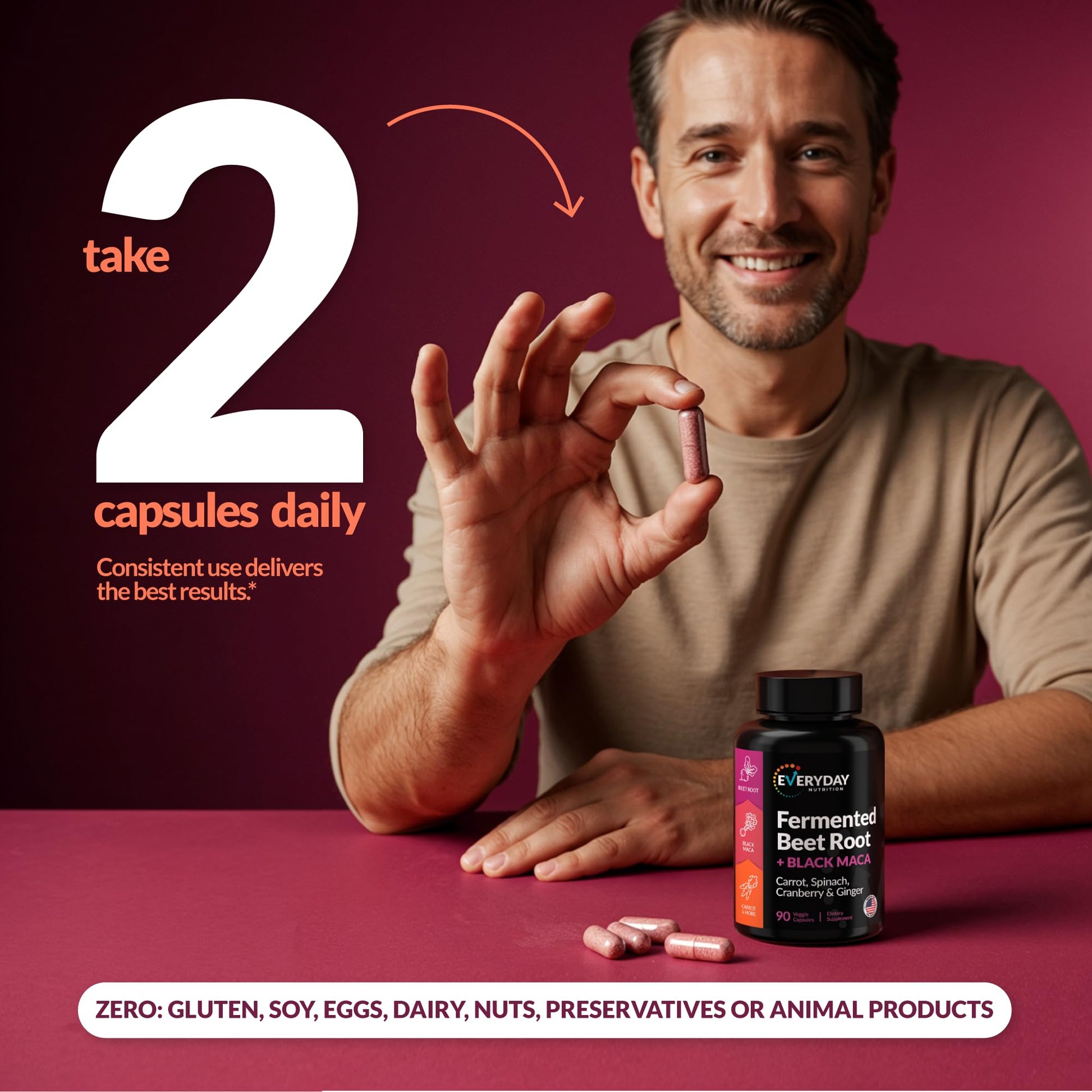 EVERYDAY NUTRITION Organic Fermented Beet Root & Black Maca Capsules with Carrot, Spinach, Cranberry & Ginger | Superfood for Energy, Stamina & Wellness | 90 Veggie Capsules | Made in USA EVERYDAY NUTRITIONBuy Supplements Australia