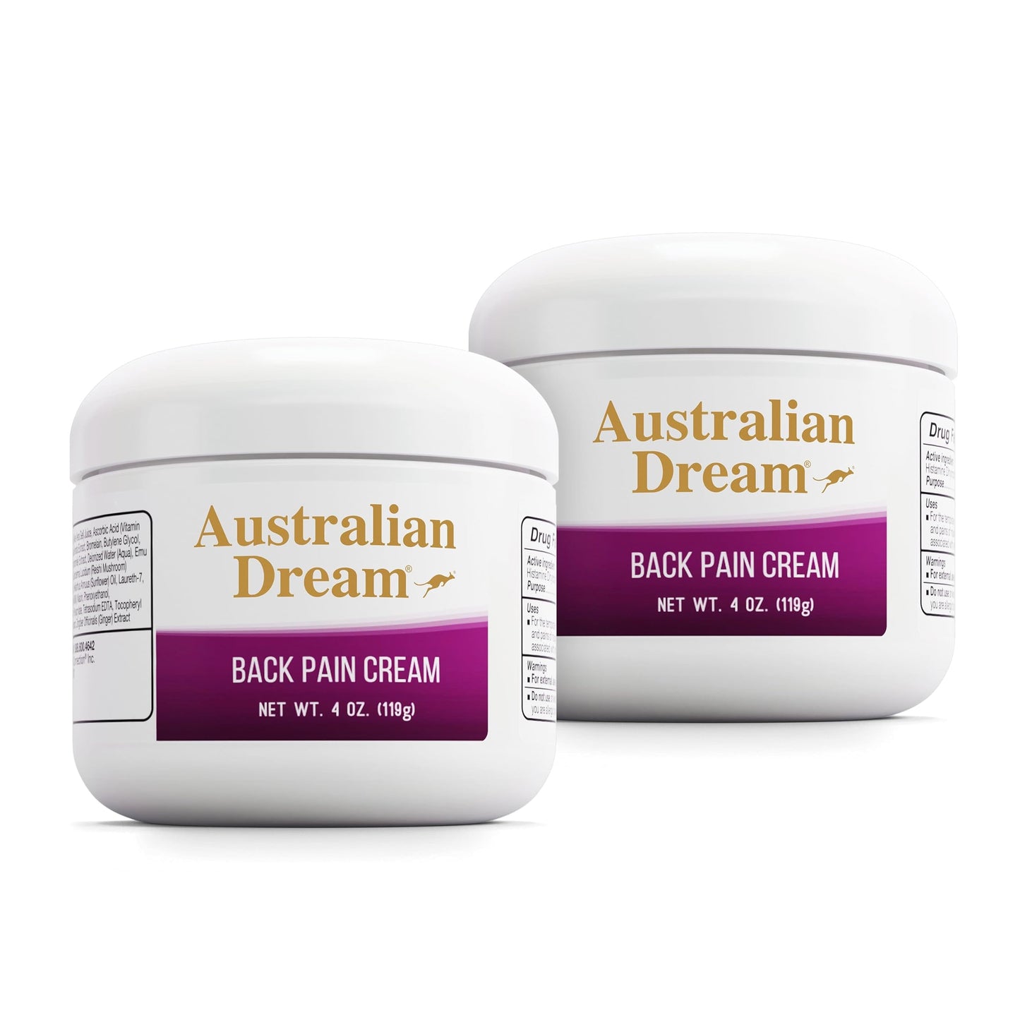 Australian Dream Back Pain Cream - Soothing, Non-Greasy Muscle Pain Relief Cream - Good for Neck, Back, Body, or Muscle Aches - 4 oz Jars (2 Pack) Australian DreamBuy Supplements Australia