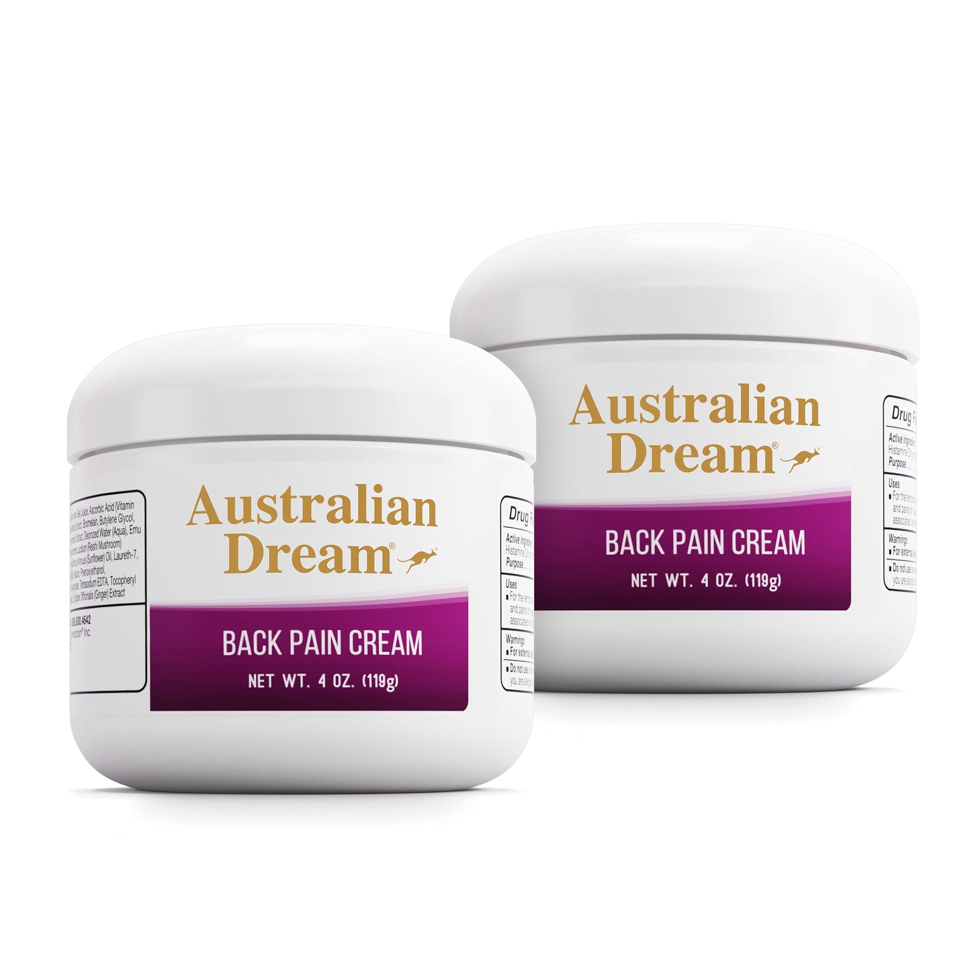 Australian Dream Back Pain Cream - Soothing, Non-Greasy Muscle Pain Relief Cream - Good for Neck, Back, Body, or Muscle Aches - 4 oz Jars (2 Pack) Australian DreamBuy Supplements Australia
