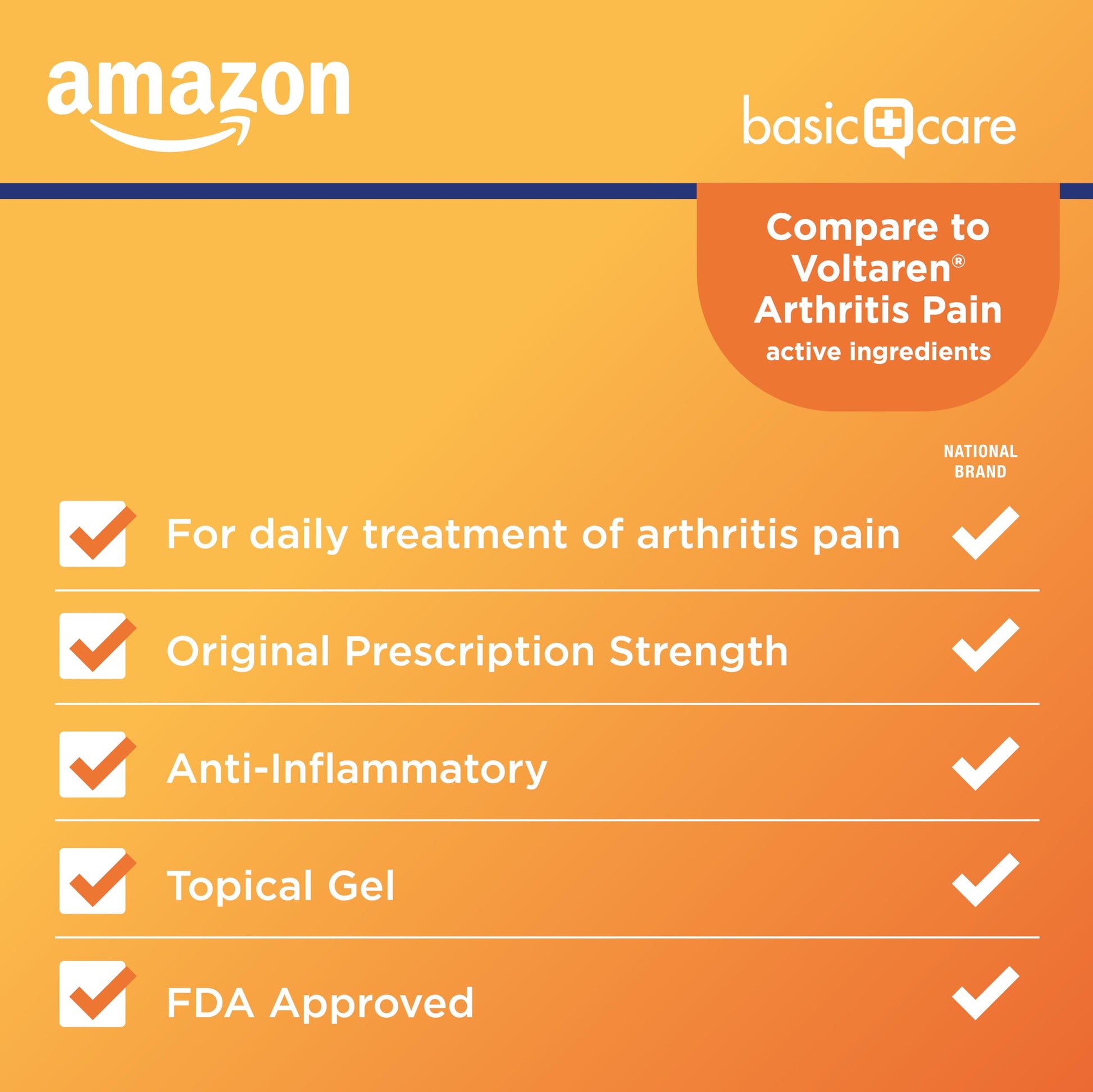 Amazon Basic Care Diclofenac Sodium Topical Gel, 1% (NSAID), Arthritis Pain Reliever for Hand, Wrist, Elbow, Foot, Ankle and Knee Pain Relief, 5.29 oz (150 grams) (Packaging may vary) Amazon Basic CareBuy Supplements Australia