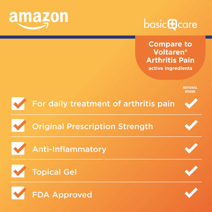 Amazon Basic Care Diclofenac Sodium Topical Gel, 1% (NSAID), Arthritis Pain Reliever for Hand, Wrist, Elbow, Foot, Ankle and Knee Pain Relief, 5.29 oz (150 grams) (Packaging may vary) Amazon Basic CareBuy Supplements Australia