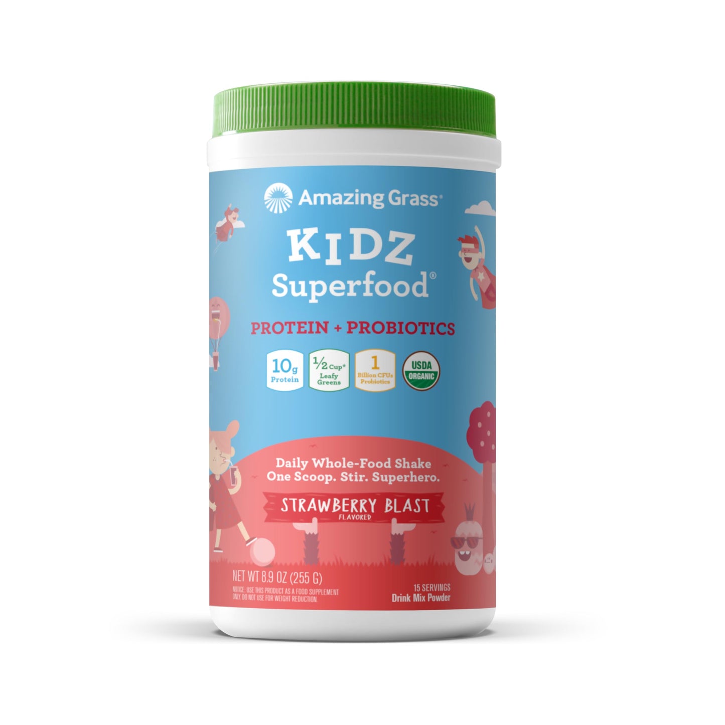 Amazing Grass Kidz Superfood: Vegan Protein & Probiotics for Kids with Beet Root Powder & 1/2 Cup of Leafy Greens, Strawberry Blast, 15 Servings Amazing GrassBuy Supplements Australia
