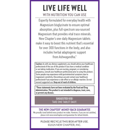 New Chapter Magnesium + Ashwagandha Supplement, 325 mg with Magnesium Glycinate for Muscle Relaxation & Recovery, Heart, Nerve & Bone Health, 2.5X Absorption, Non-GMO - 30 ct (1 Month Supply) New ChapterBuy Supplements Australia